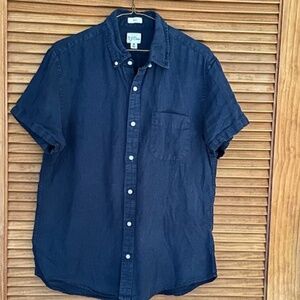 J Crew Irish Linen Baird Mcnutt Men's Blue Short Sleeve Button up shirt- M slim